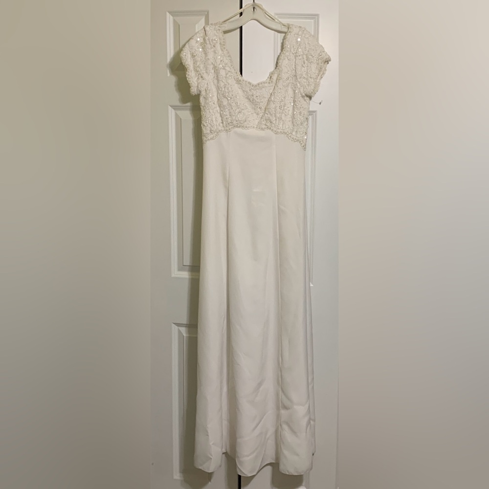 Vintage Wedding Empire Waist 9/10 Beaded BodiceRoundedCollar - Picture 2 of 15